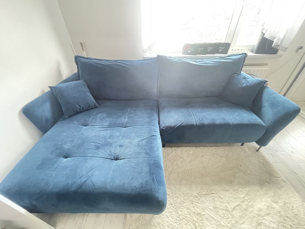 Turkusowa/ granatowa sofa rogowka