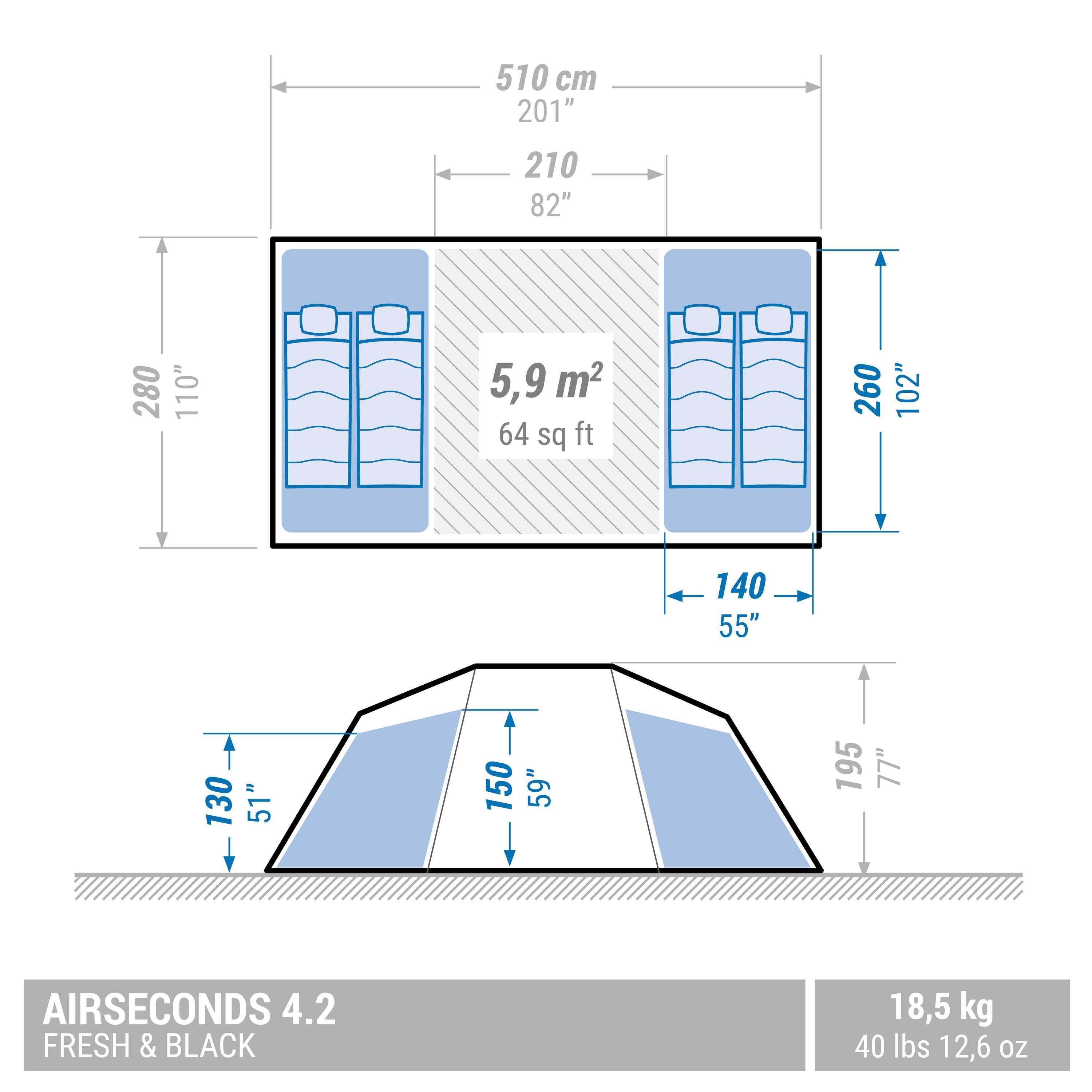 Надувна Палатка Quechua Air Seconds 4.2 F&B 4-місний, 2 спальні