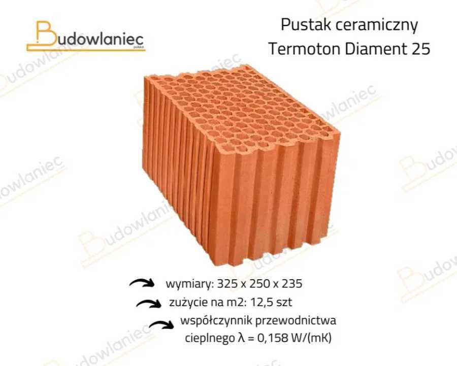 Pustak ceramiczny TERMOton Diament Plus 25 P+W kl.15 dostawa CAŁA PL