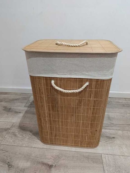 Kosz na pranie bambusowy 72L pokrywka duży pojemnik organizer bielizna