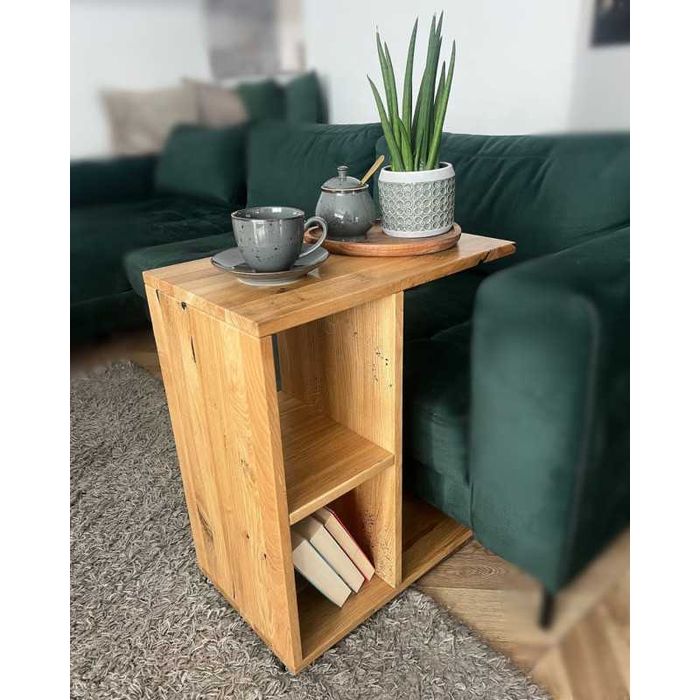 Stolik dębowy  pomocniczy na kółkach ODYS  50 x 61 x 30 LITE DREWNO