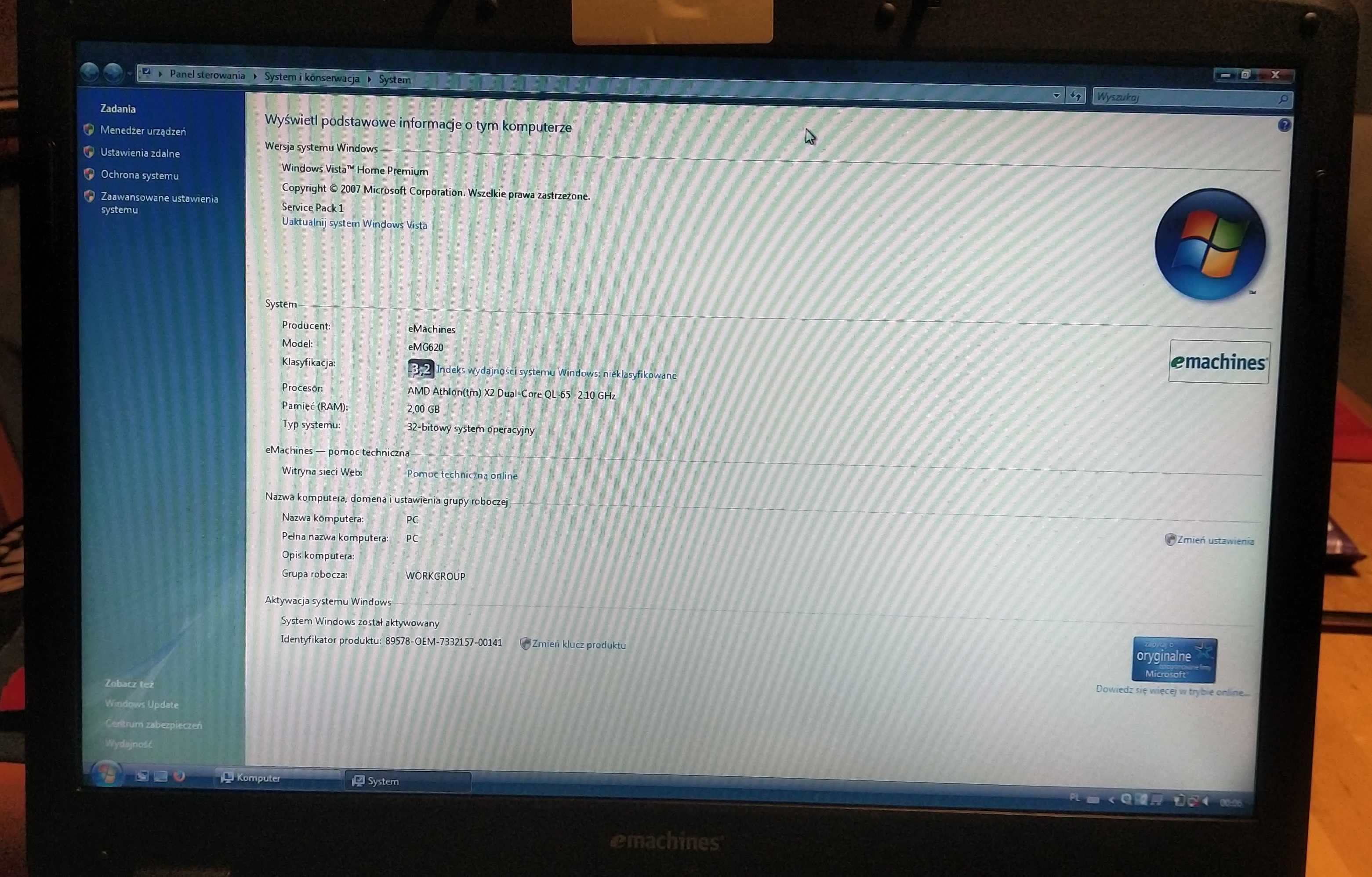 Notebook eMachines eMG620