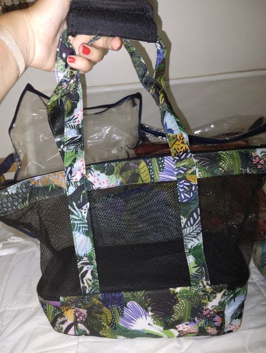 Conjunto de saco de praia com bolsa térmico e manta de piquenique