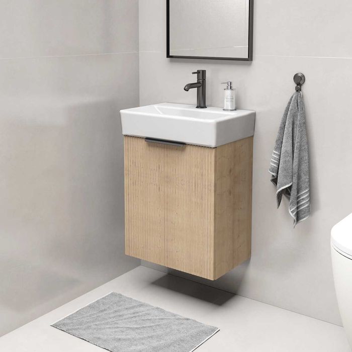 Szafka łazienkowa ORiSTO z umywalką 45 cm, ryflowana, dąb lub biała