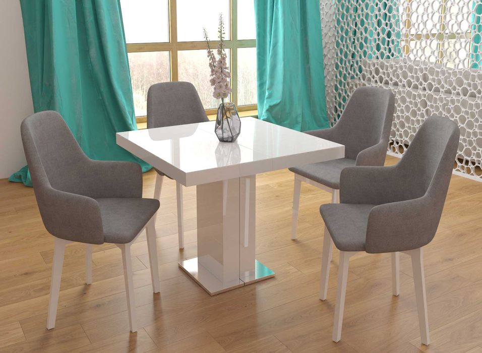 Zestaw Bomar: rozkład. stół Alan lakier+krzesła Emmi biały lakier -55%