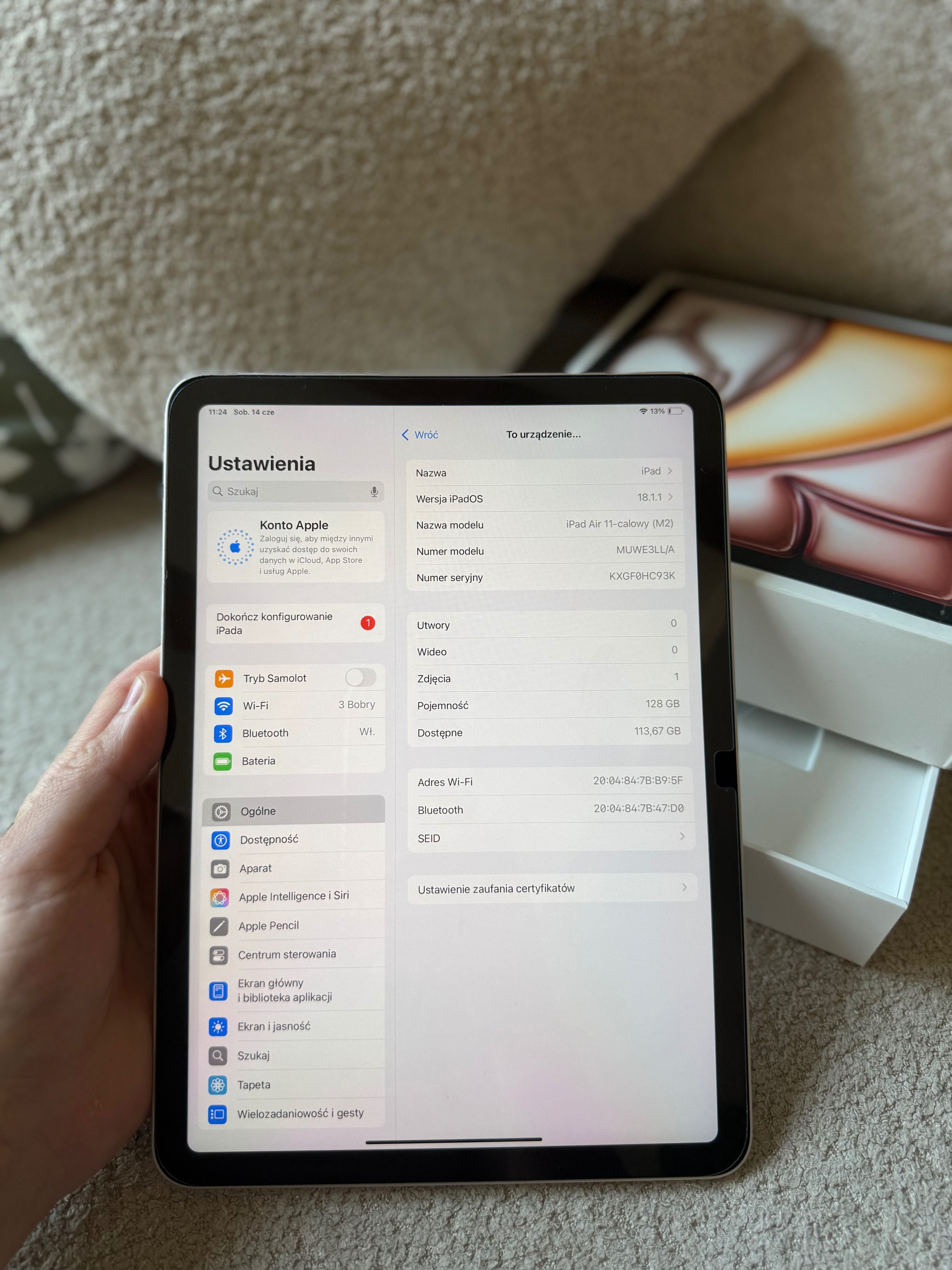 iPad Air 11” z procesorem Apple M2, w wersji 128GB Wi-Fi