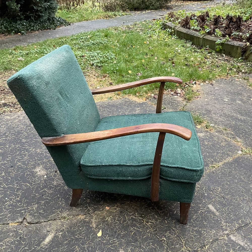 Przedwojenny fotel art deco stary zielony vintage