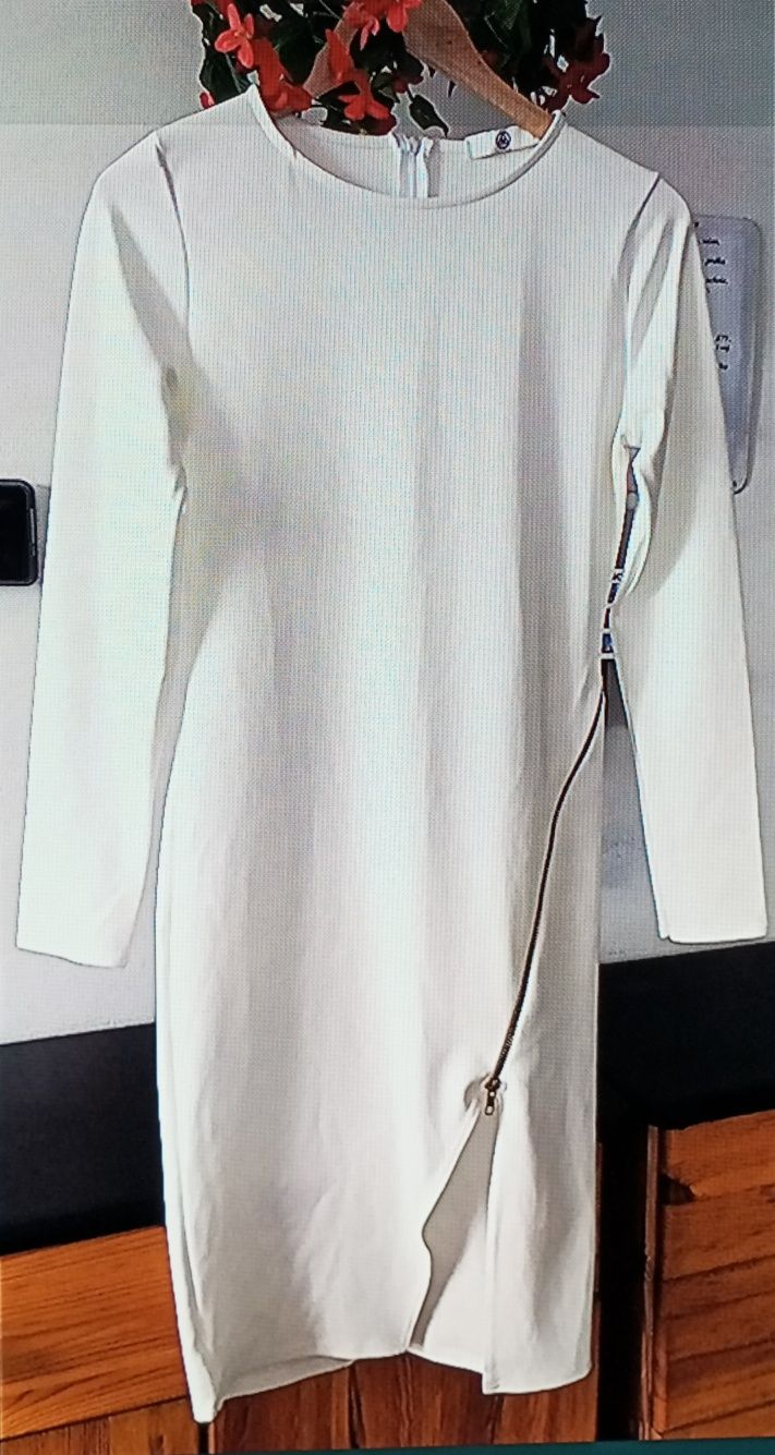 MISSGUIDED nowa biała sukienka ślub/impreza z ukośnym suwakiem r. S  -