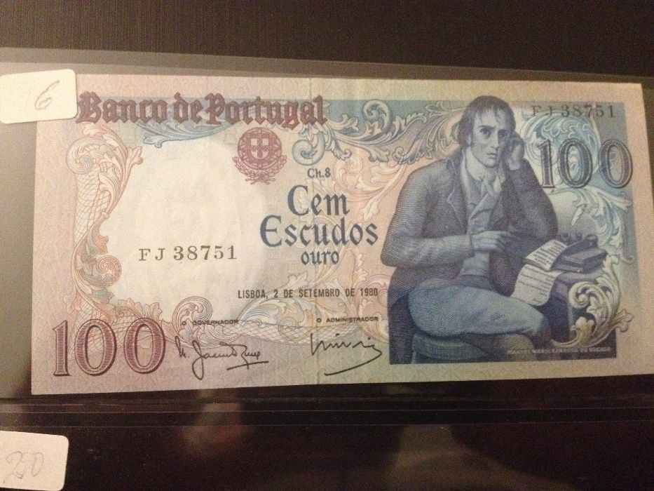 100$00 MANUEL M. BARB. DU BOCAGE de 1980 nova com um vinco no centro