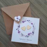 Kartka ślubna personalizowana z fioletowym wieńcem