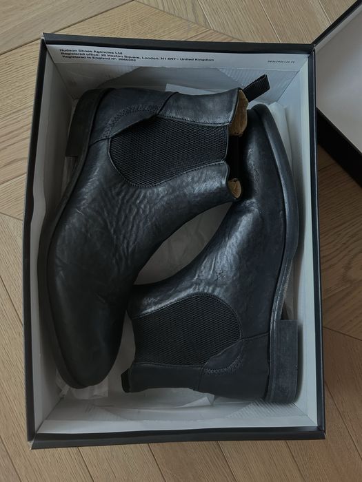 Sztyblety męskie skórzane Hudson London czarne za kostkę ręcznie szyte