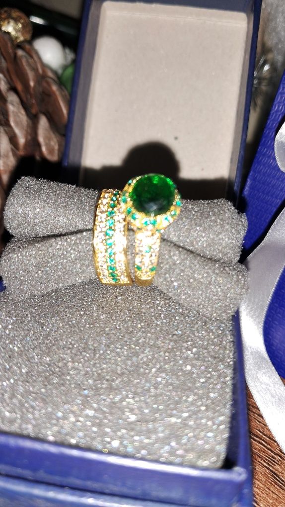 Серебряное кольцо двойное с позолотой камни Swarovski