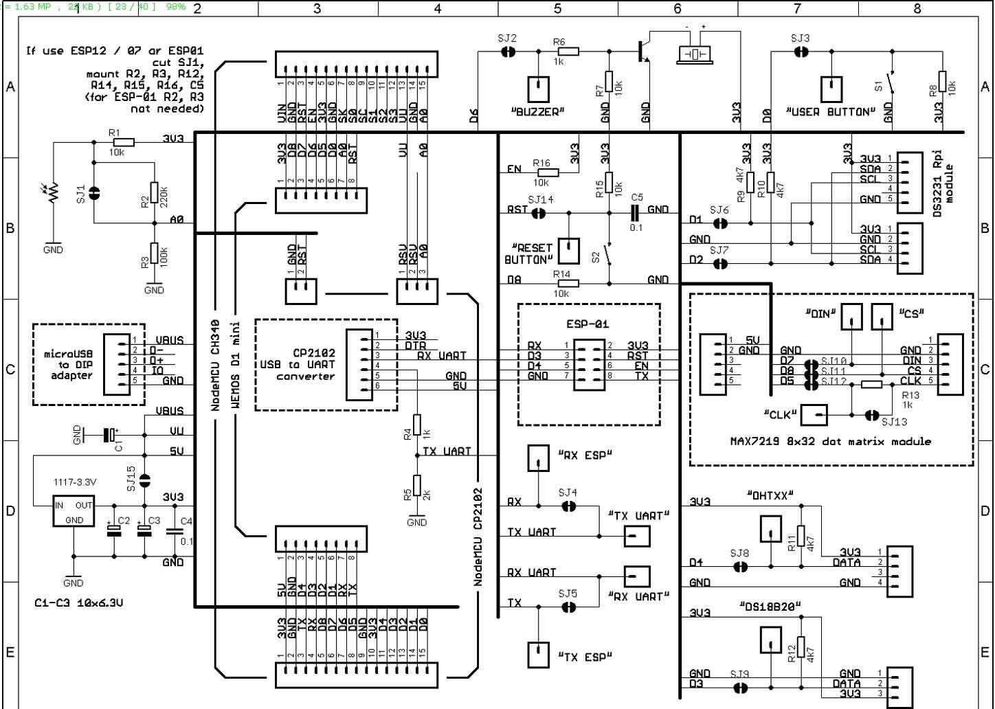 Плата для сборки часов на ESP8266(Nodemcu, Wemos) и дисплее с MAX7219