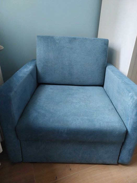 Sofa rozkladana 1 osobowa, niebieska - stan bdb:)