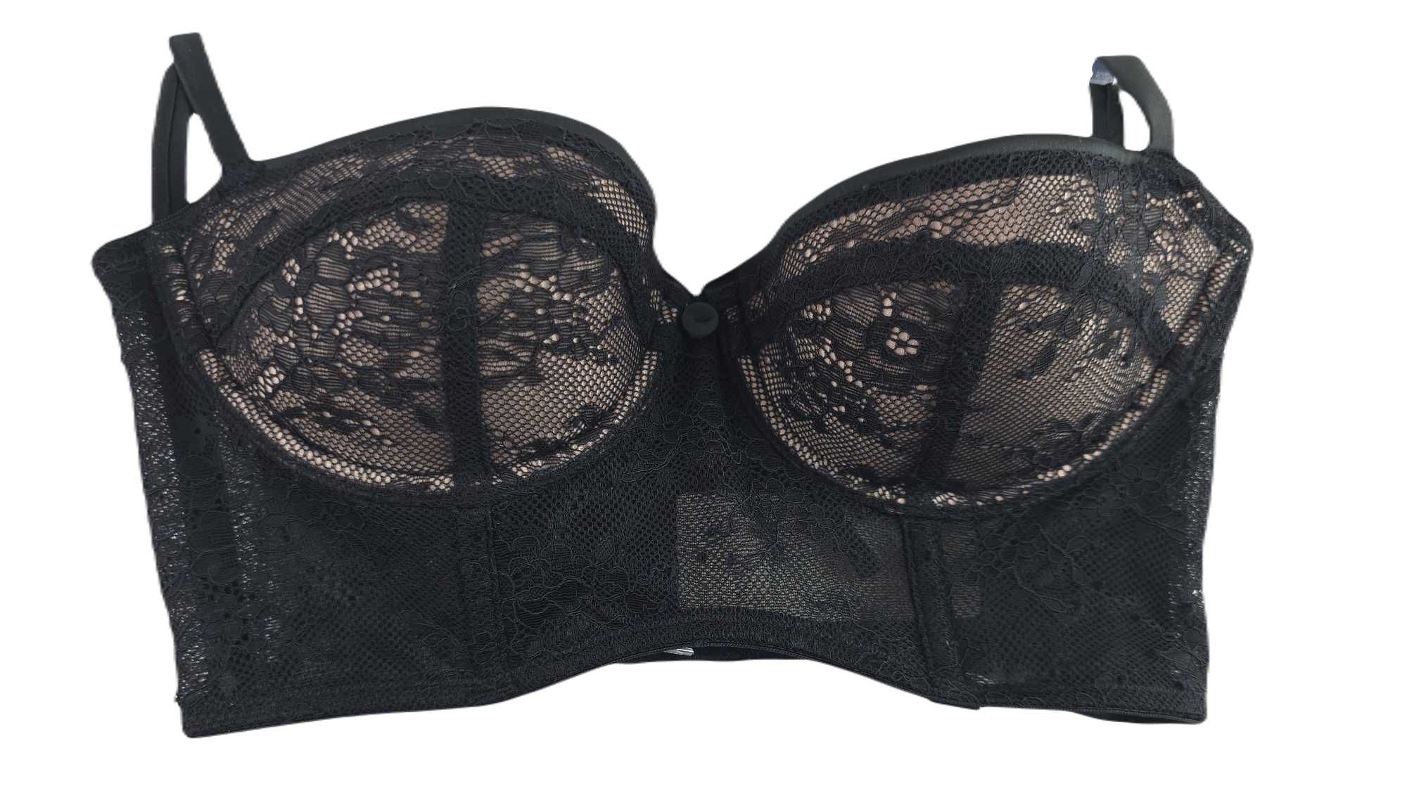 Atlantic czarny push up mini gorset koronka biustonosz 75B LBR-1030
