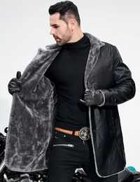 Płaszcz skórzany kożuch męski kurtka kożuszek modna vintage