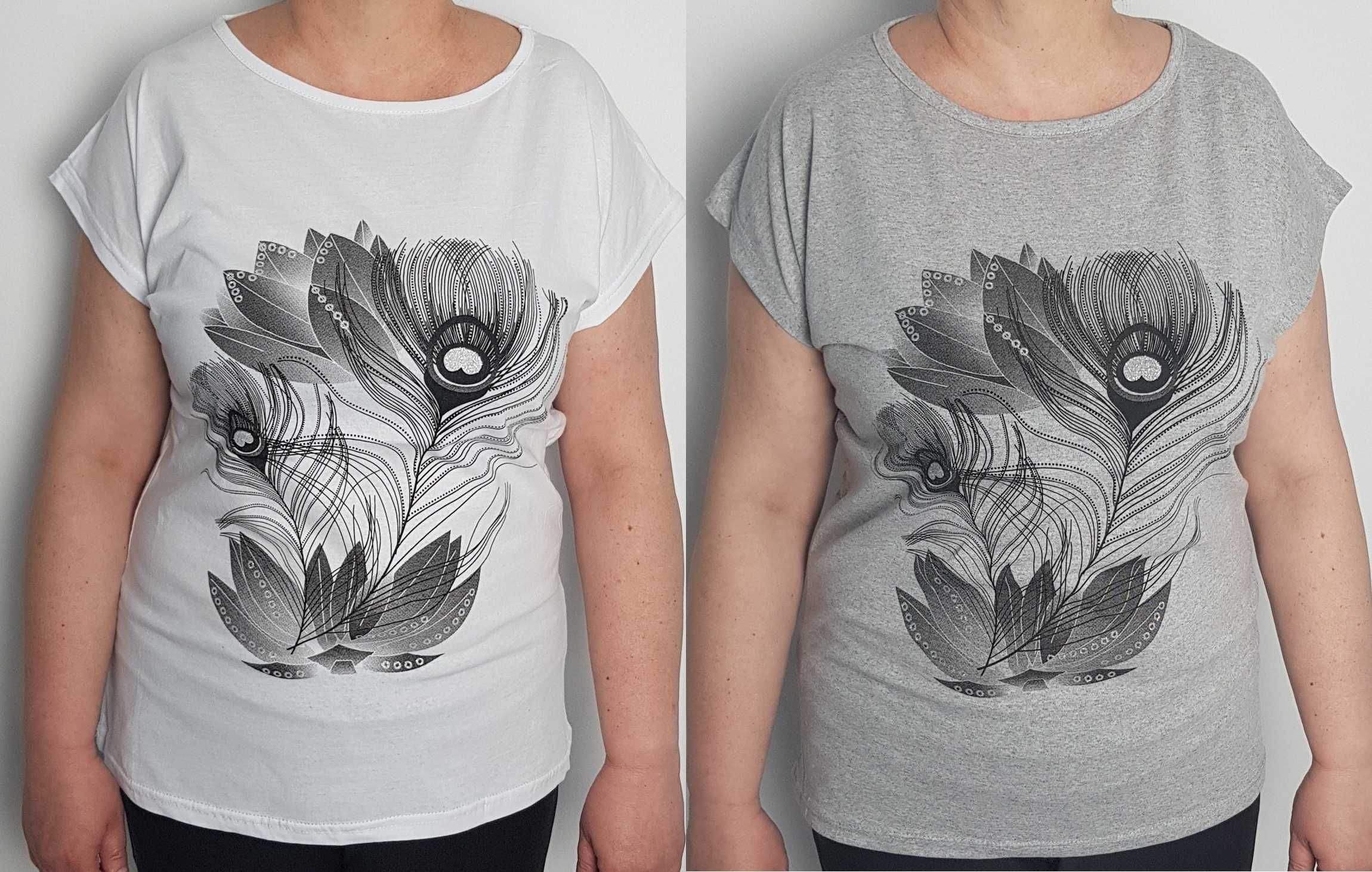 Biała bluzka w pióra Plus Size  R.XXL  R.3XL   R.4XL