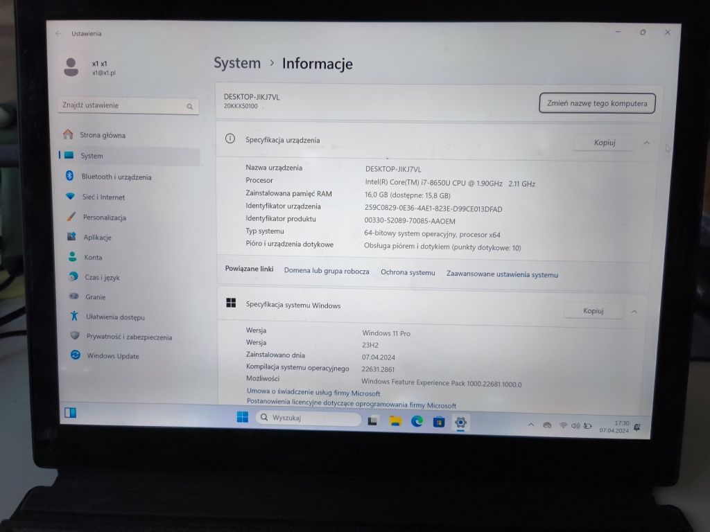 Lenovo X1 Tablet gen3 i7/16/512/Win 11 Pro + stacja dokująca + dodatki