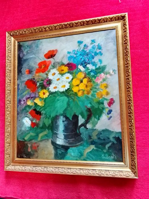 Stary obraz na płótnie Edith Gert kwiaty  .