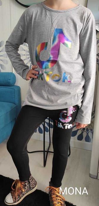 bluzka tshirt ekipa tik tok szara różowa 128/134/140/146/152/158/164