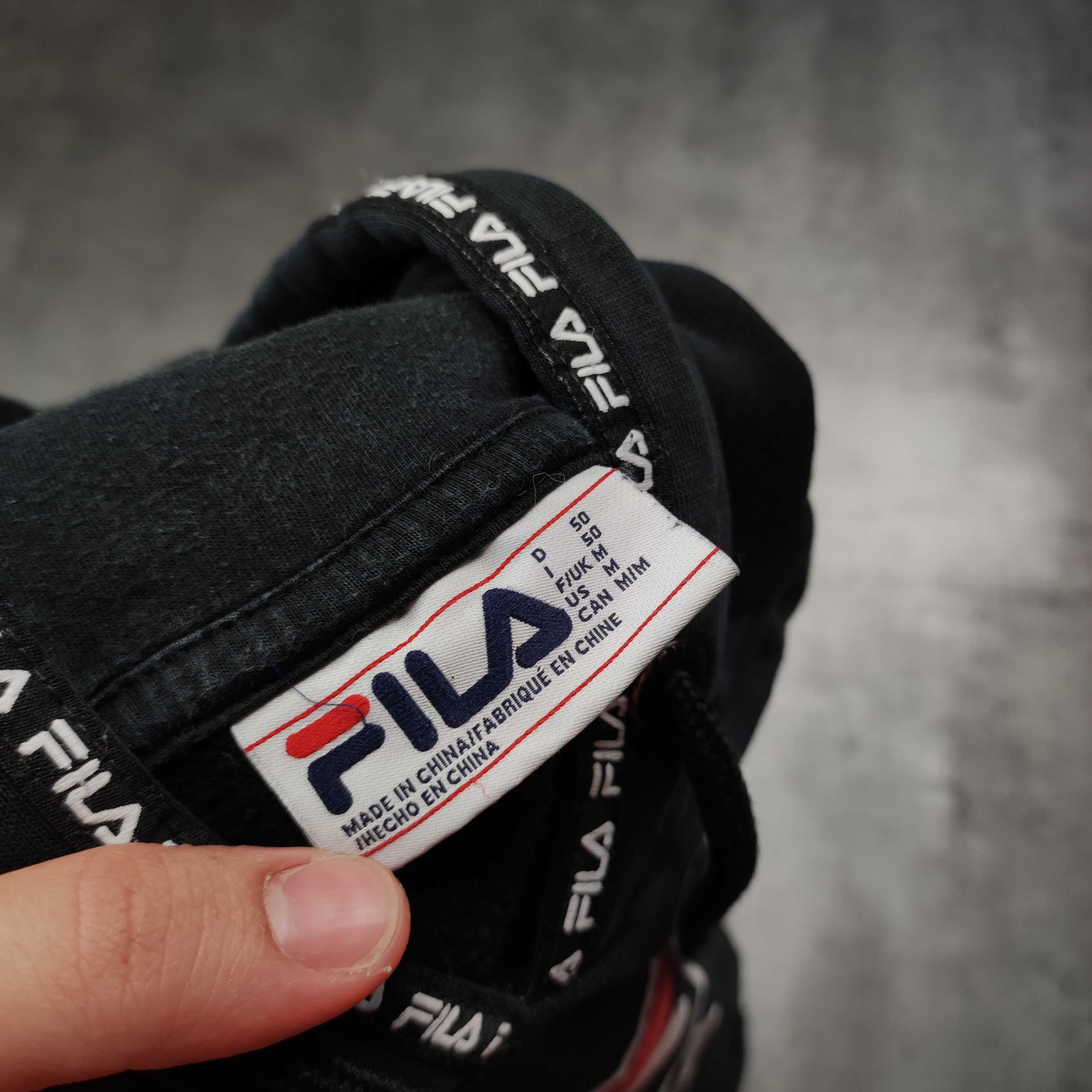 MĘSKA Bluza z Kapturem Hoodie Czarna Haft Logo Fila Bawełniana