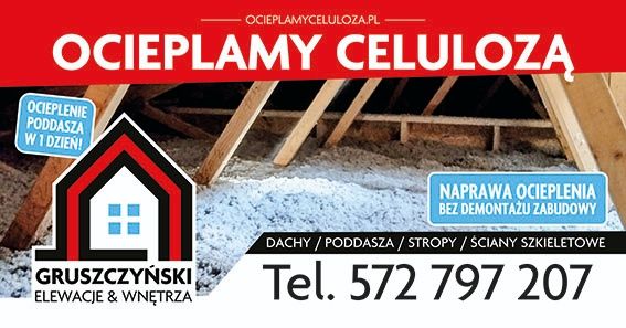 Wełna celuloza  ocieplenie poddasza strop sufit wiązary