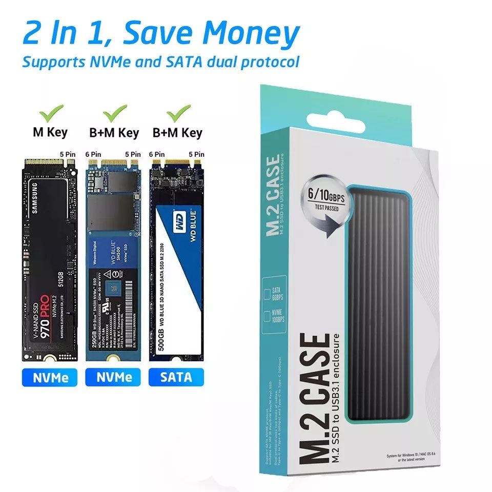 Nowa obudowa dysku NVMe, SSD NVME SATA M2 USB-C