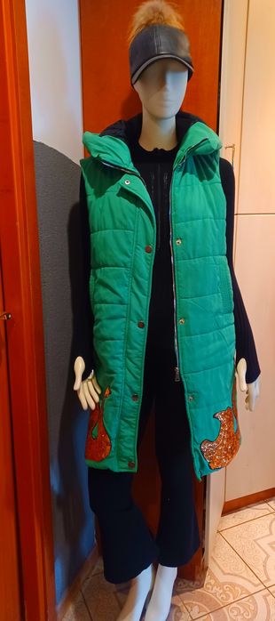 Kamizelka pikowana długa zielona