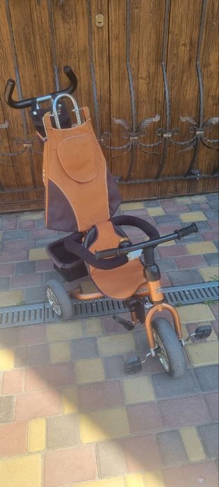 Дитячий триколісний бежевий велосипед з батьківською ручкою 3 в 1