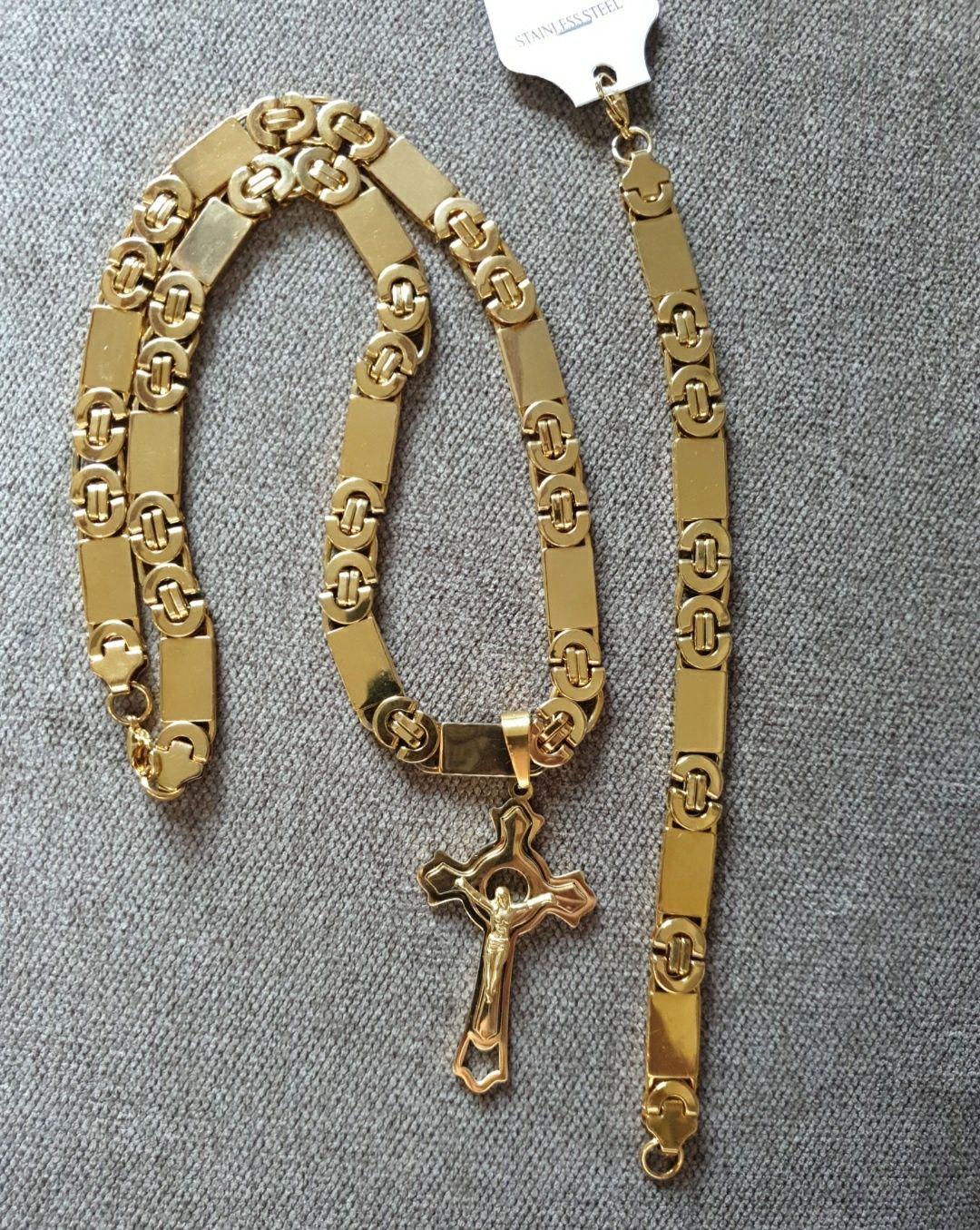 Komplet męski łańcuszek krzyż I bransoletka królewski 60 cm 1.1 cm