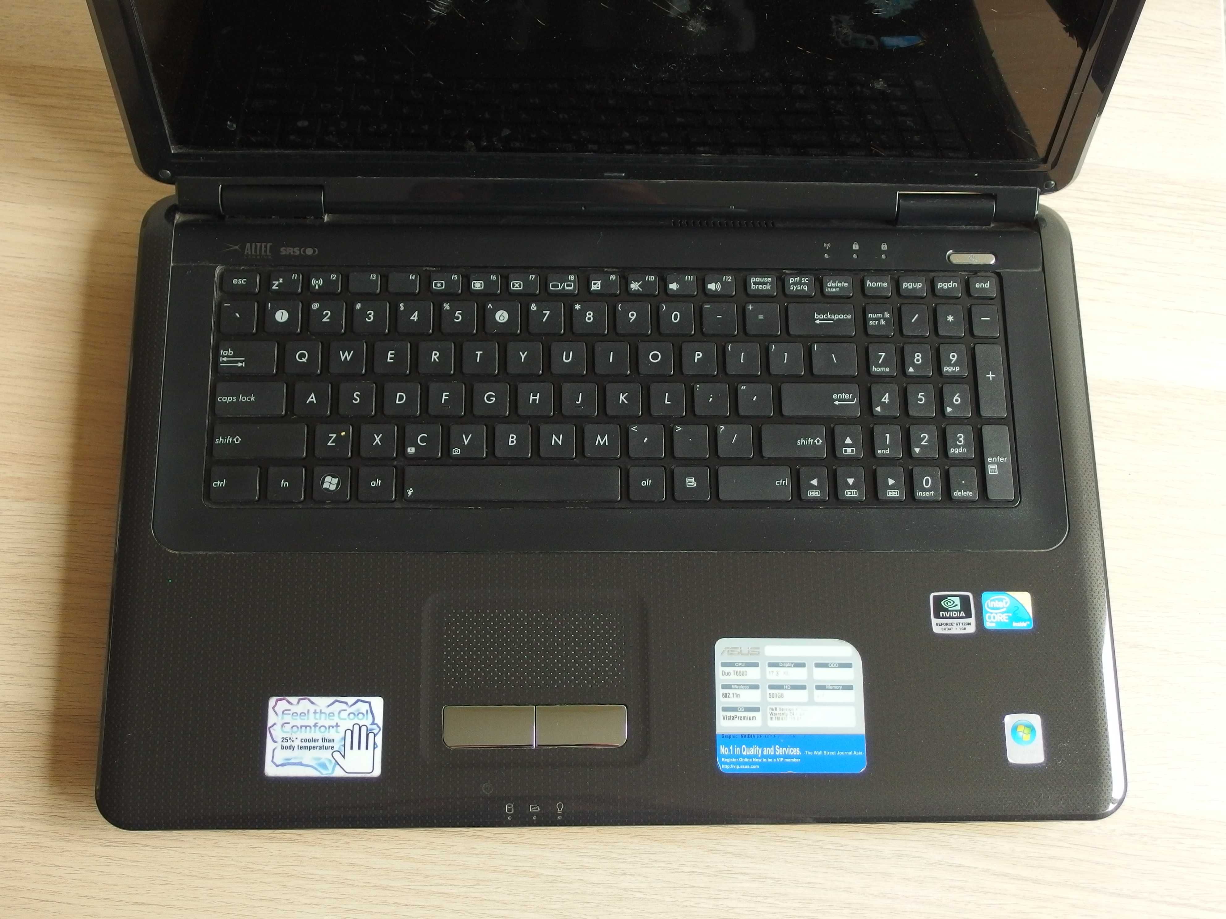Laptop 17.3" Asus K70io Nvidia Gforce GT120M CPU intel T6600