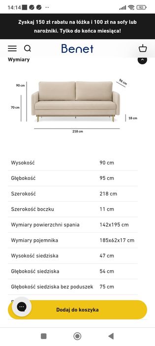 Sofa DL Slim  firmy Benet z funkcją spania