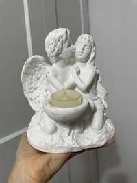 Świecznik figurka gipsowa para aniołków