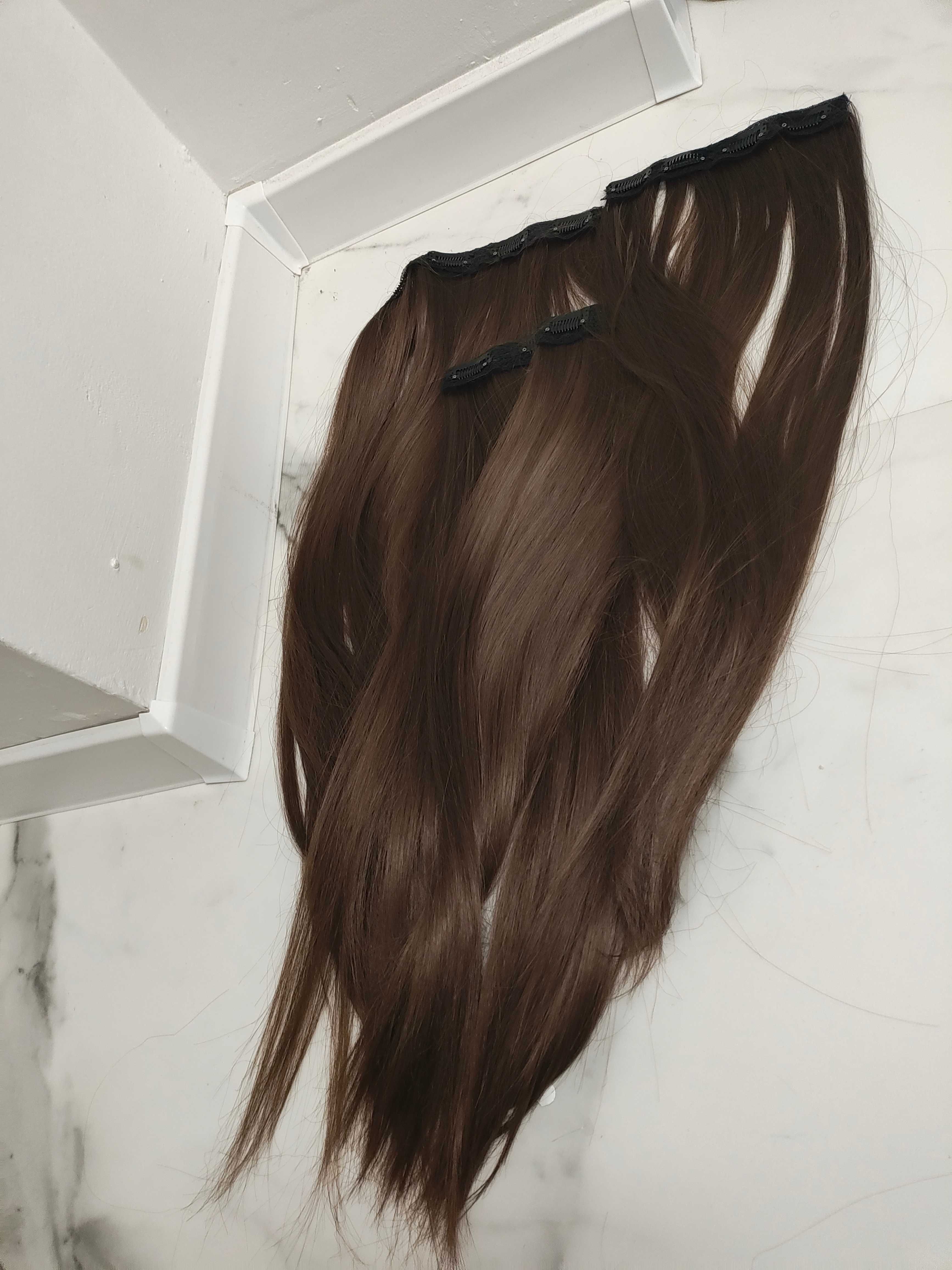 Włosy brązowe na klipsy 52 cm