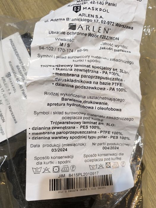 Ubranie ochronne Gora-tex