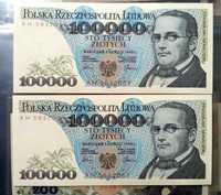 100000  zł  1990 r.  - AH -  Bardzo Rzadki  st. 1 UNC