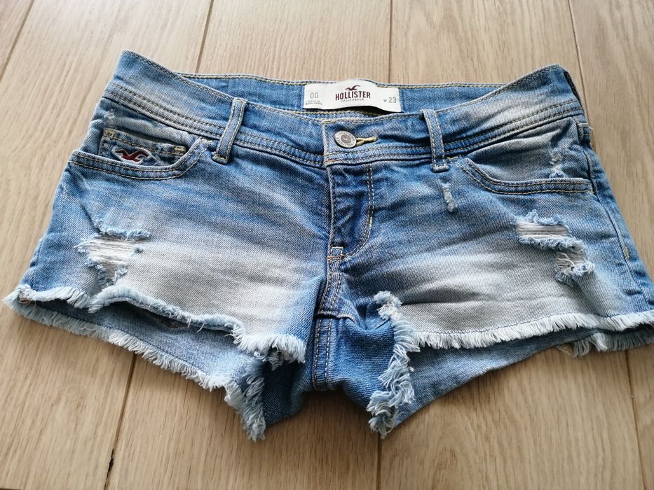 HOLLISTER r. 23/ XS 164cm jeansowe krótkie spodenki JNOWE przetarcia