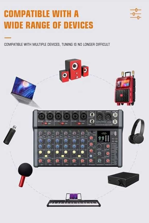 Weymic Mikser A 100 Series do DJ-a, karaoke, USB, XLR, 48V, RCA