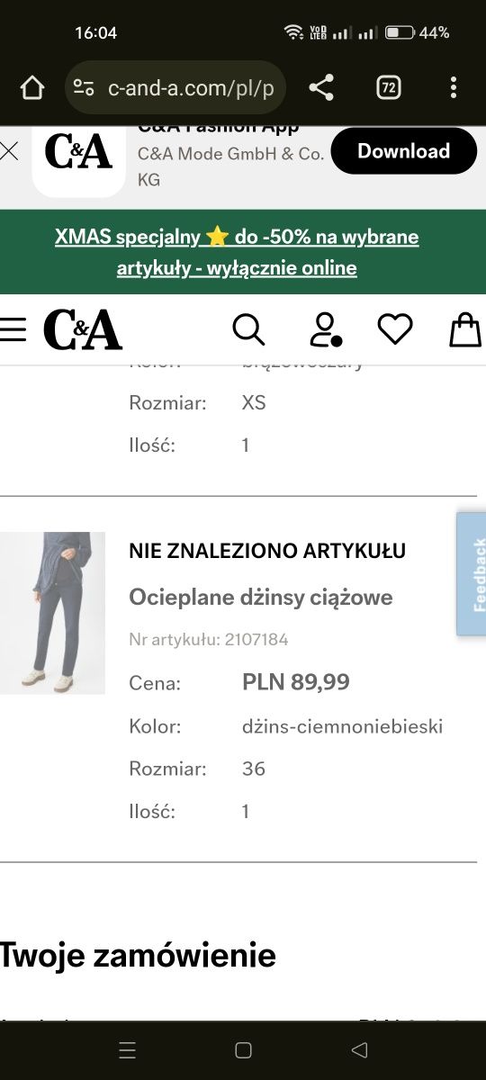 Ocieplane jeansy ciążowe c&a 36 S nowe