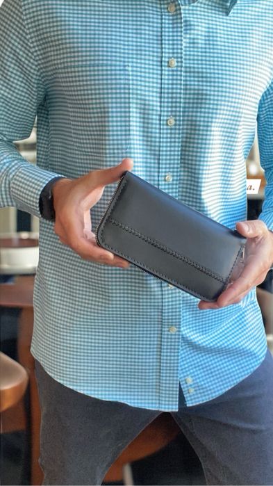 Кошелек кожаный на молнии|Клатч мужской|Zipper|Портмоне из кожи черный