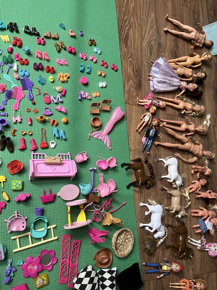 Mega duzy szczegolowy zestaw lalek Barbie Ken ubrania meble akcesoria