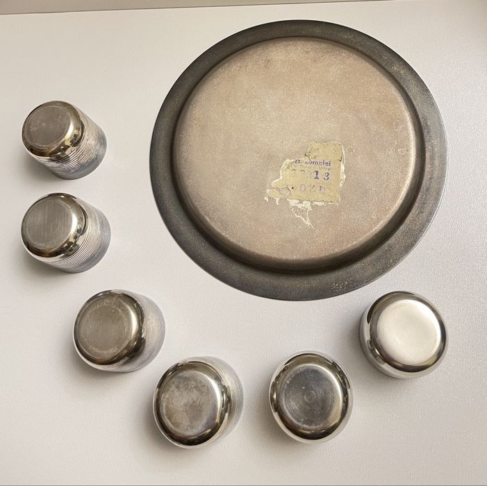 Stare metalowe kieliszki posrebrzane plater PRL