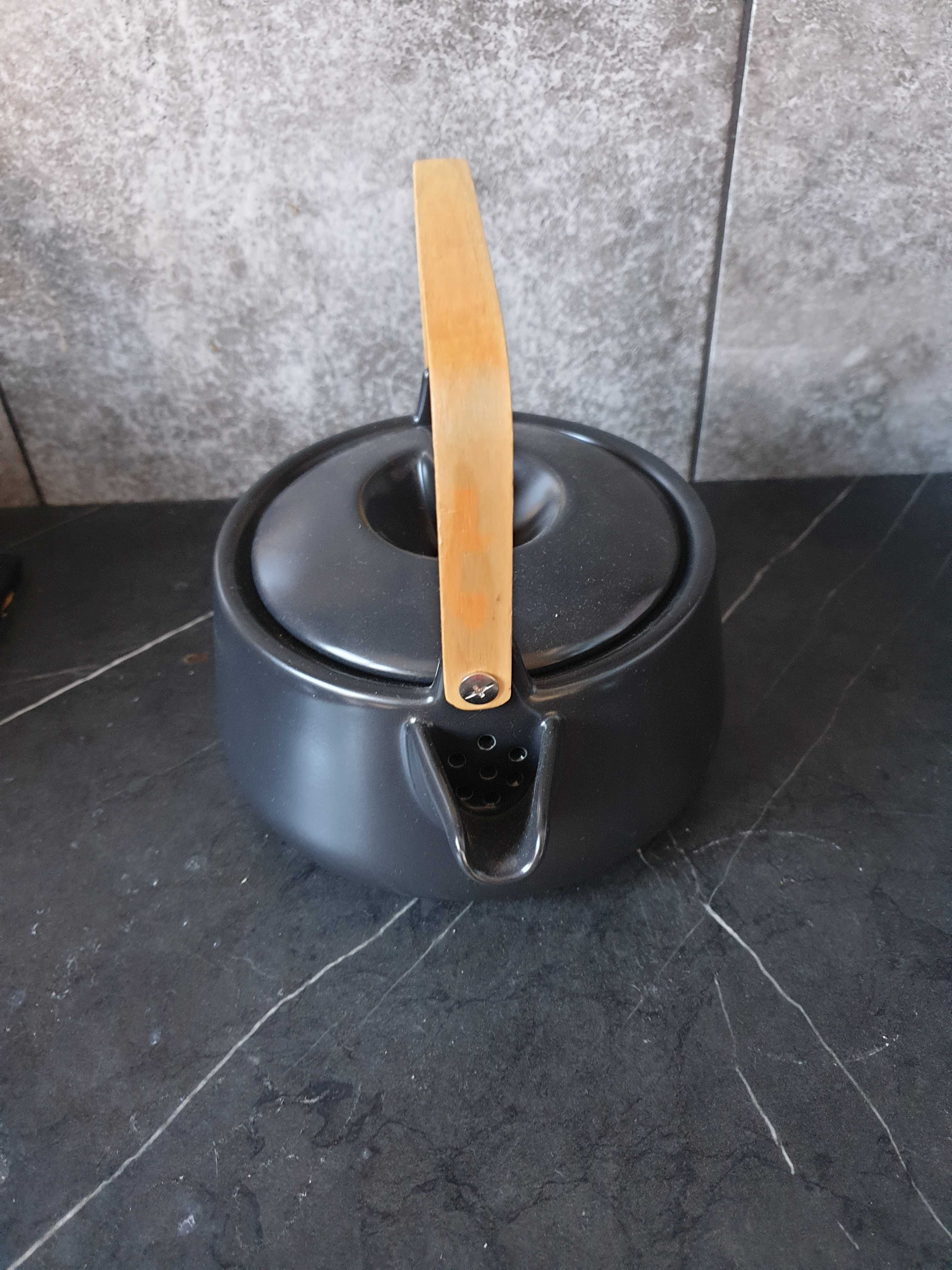 Nowe Duka czarny porcelanowy dzbanek do herbaty z bambusowych uchwytem