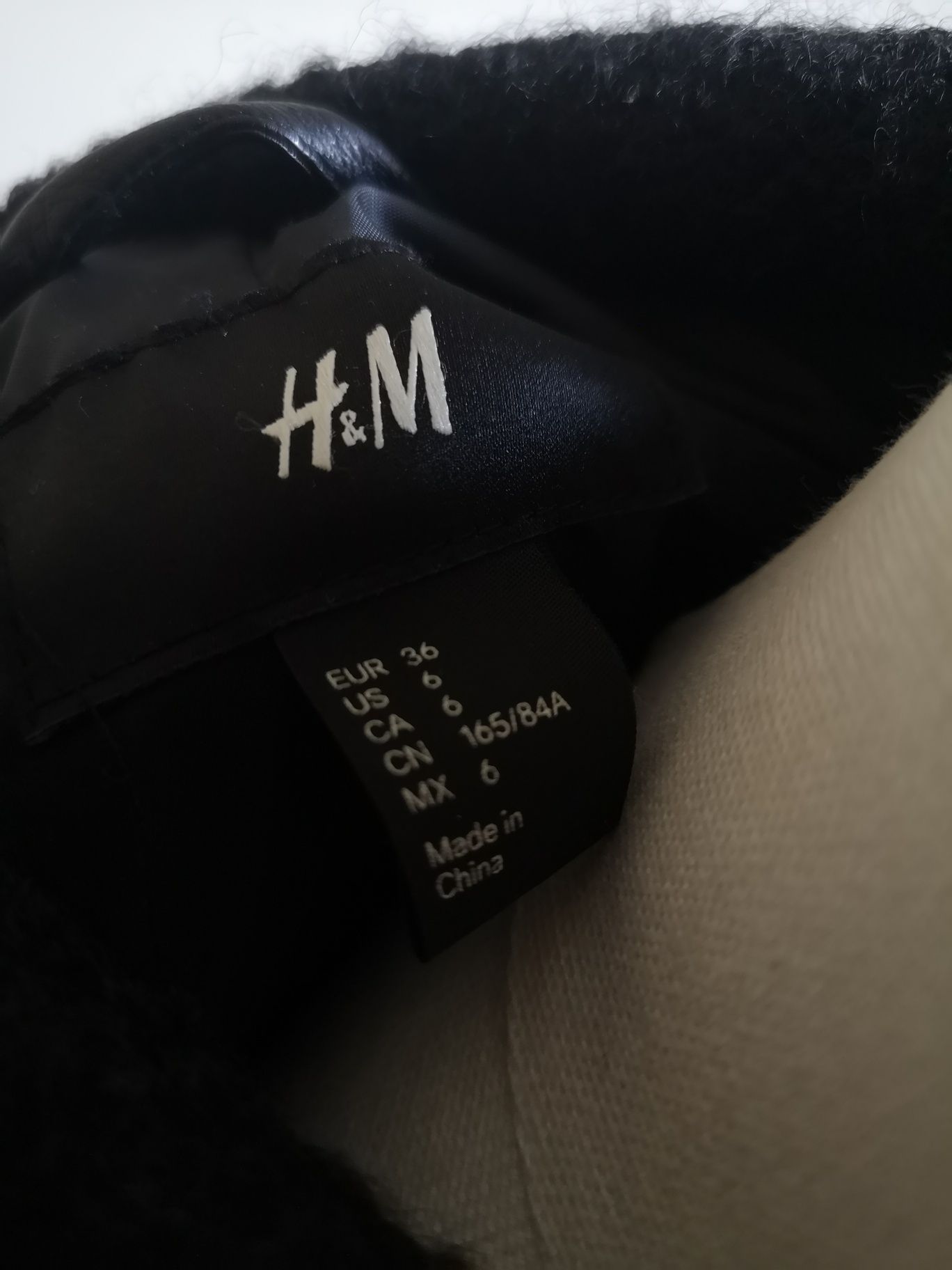 H&M kurtka płaszcz wełniany ciepła bukla pagony h 36 S czarny