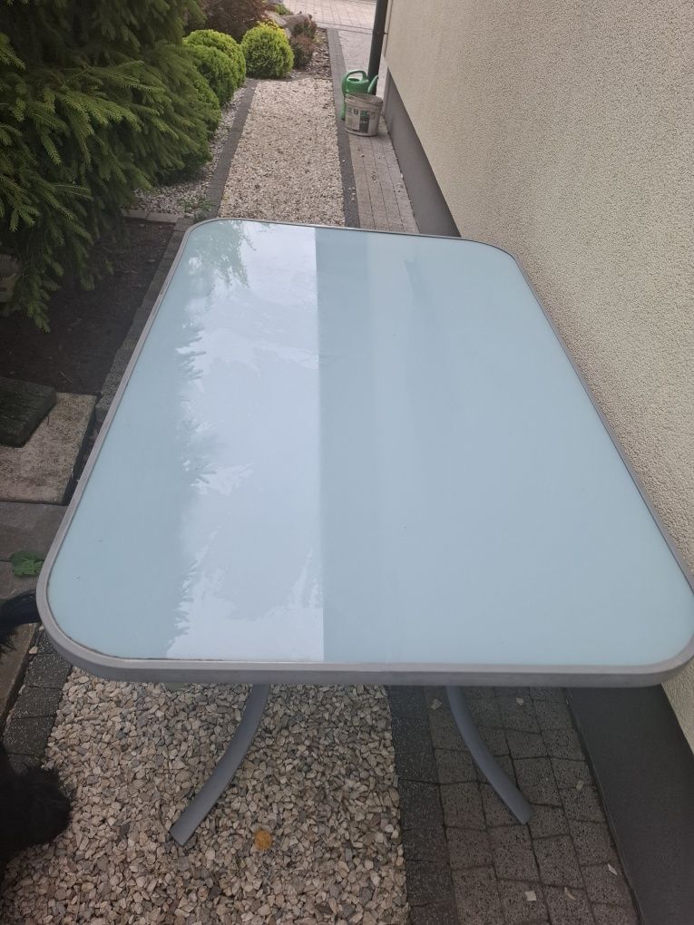 Stół szklany, aluminiowy +6 krzeseł