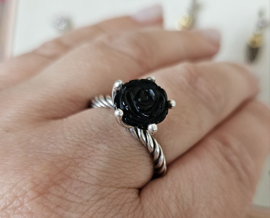 Каблучка чорна троянда пандора, Pandora оригінал, 60 розмір