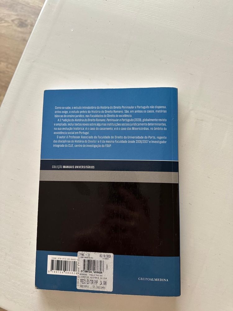 Livro Lições de Historia do Direito Romano, Peninsular e Português