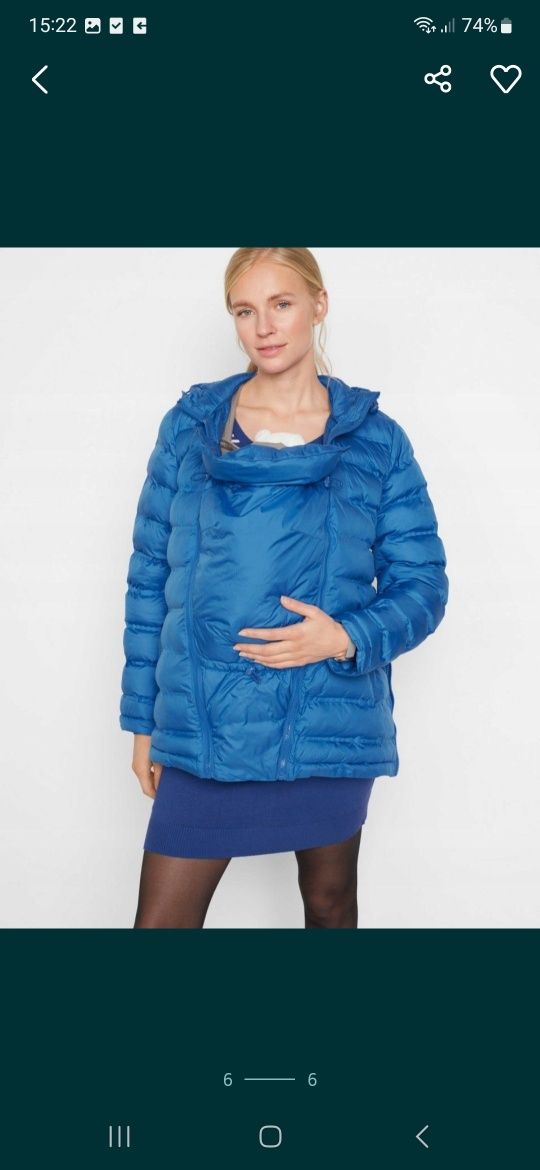 Nowa kurtka niebieska ciążowa pikowana ze wstawką niemowlęcą 40 L puch