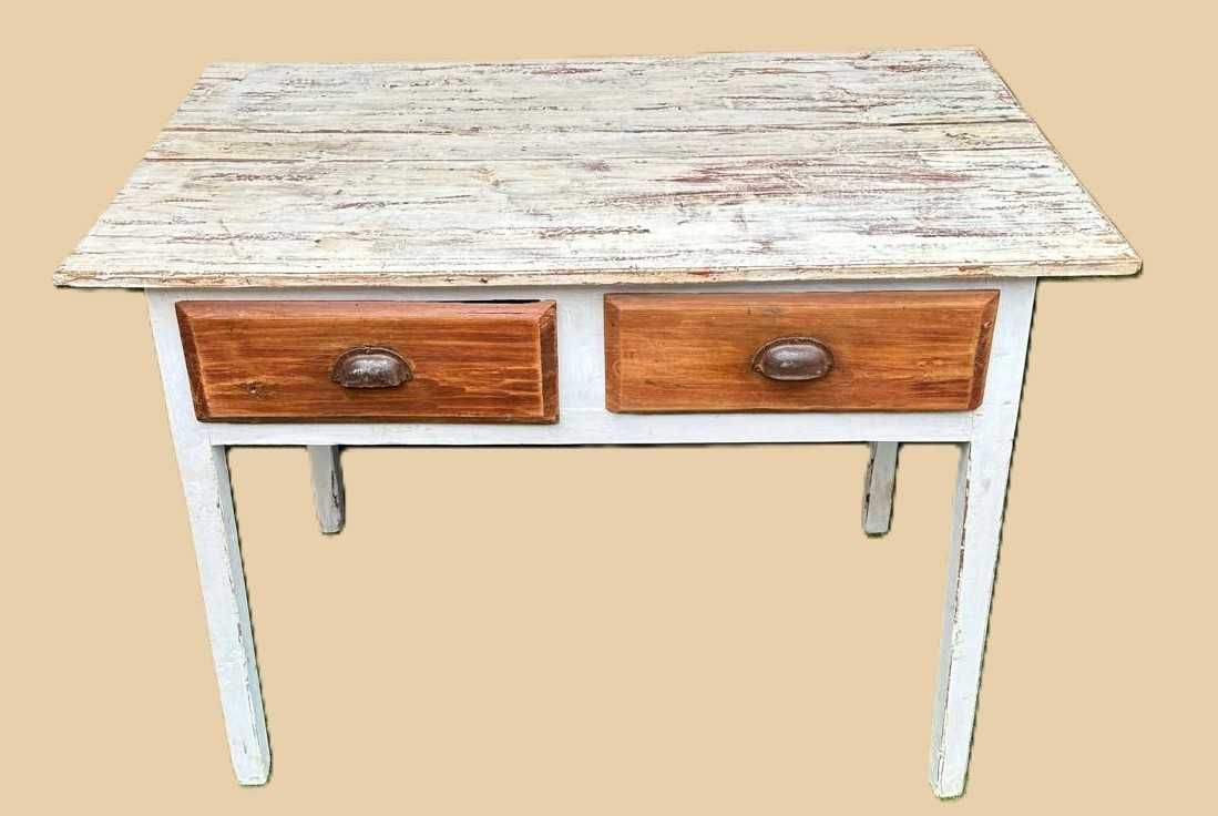 Mesa antiga rustica com duas gavetas, tradicional