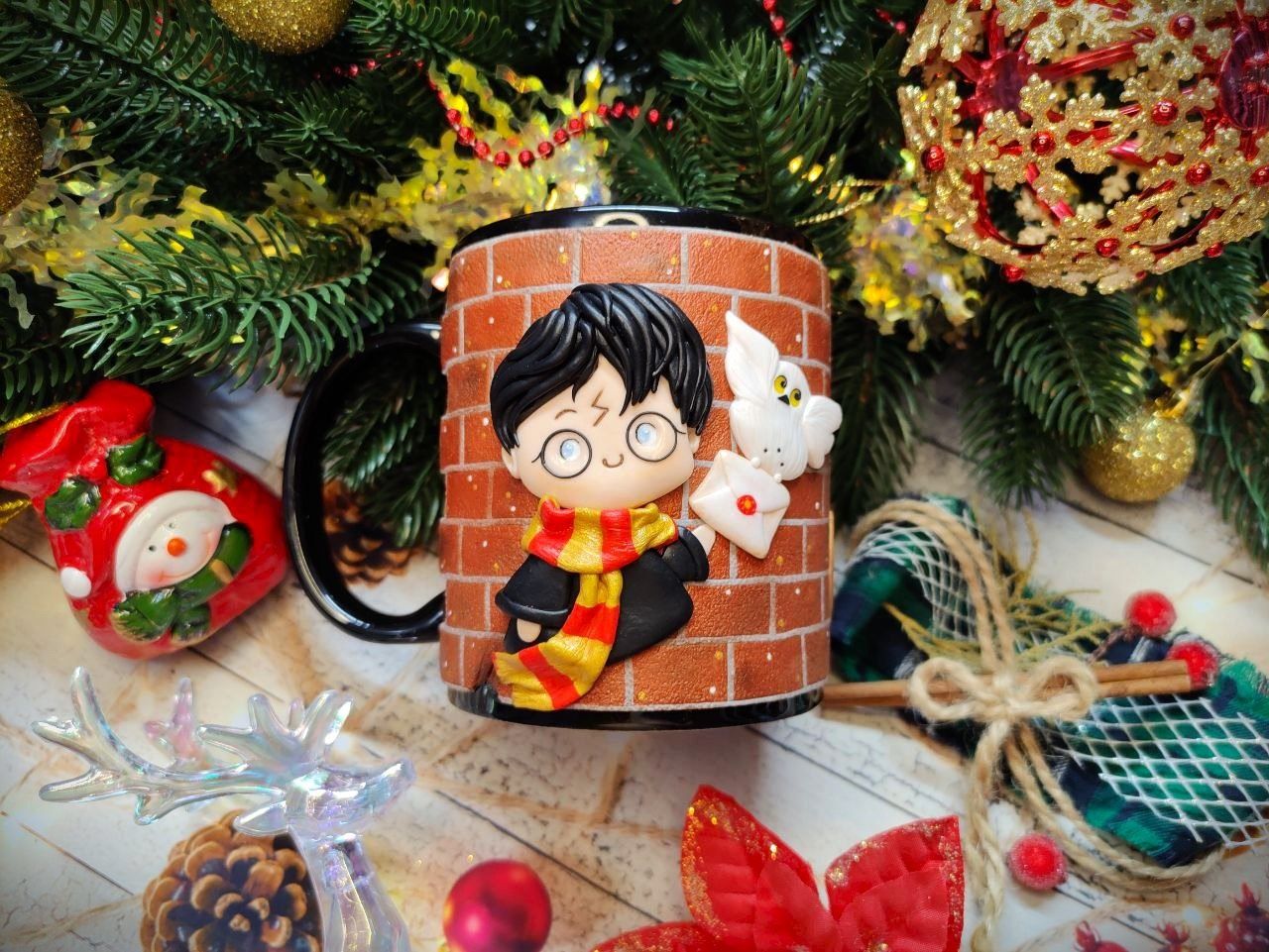 Чашка кружка Гарри Поттер с декором полимерная глина подарок